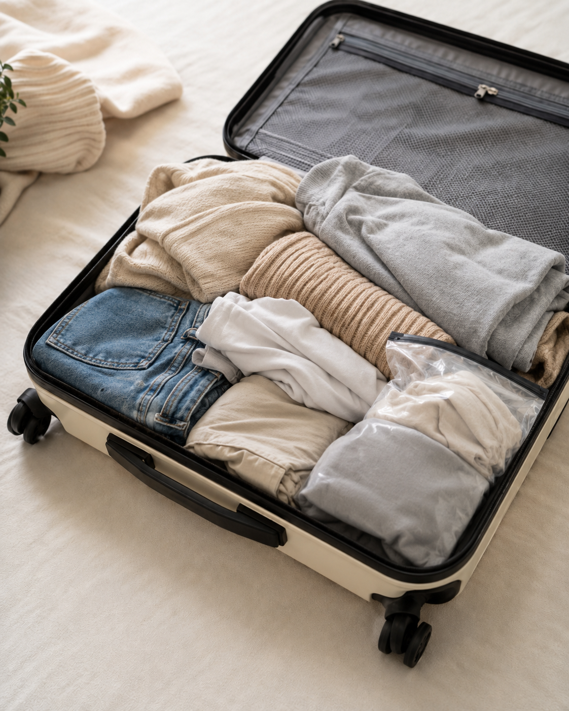 Valise pleine avant compression